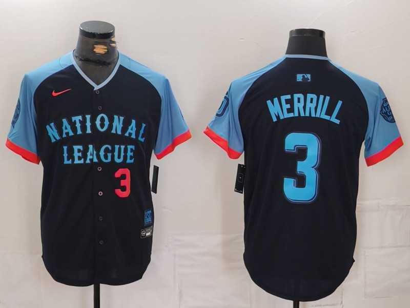 Men%27s San Diego Padres #3 Jackson Merrill Number Navy 2024 All Star Limited Stitched Jerseys